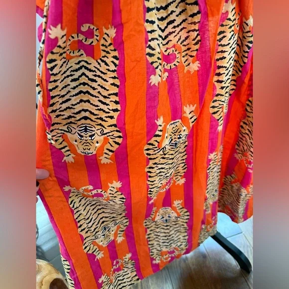 Vibrant Tiger Print Orange  Kaftan Dress One Size - Picture 4 of 6